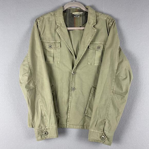 NSF Safari Blazer Jacket Womens Large Green Military Lightweight Cotton Utility - Picture 1 of 14